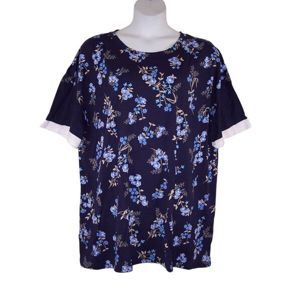 NEW Woman Within 2X 26/28 Navy Floral Short Sleeve Tunic Top - Picture 3 of 14